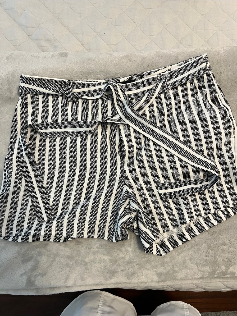 Banana Republic Black & White Vertical Stripe Tie-Waist Shorts